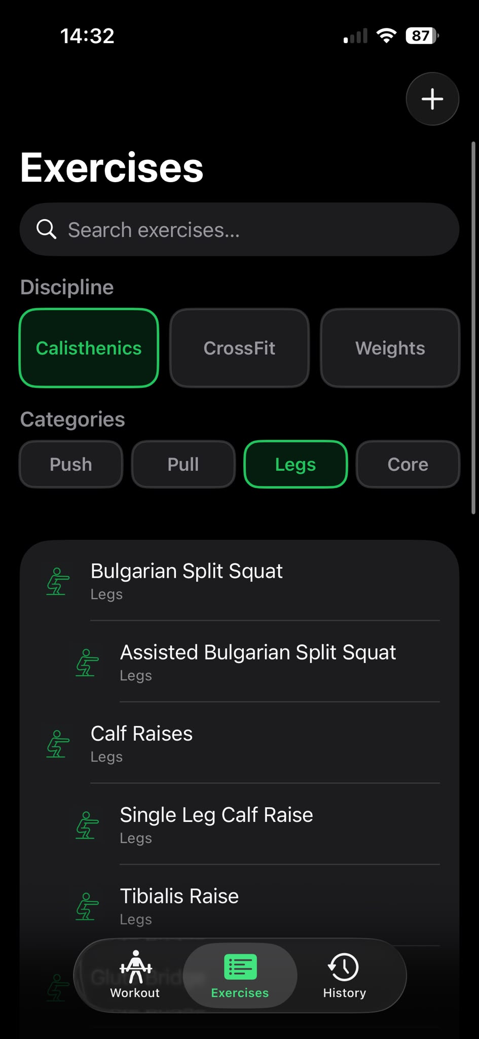 Only Workout exercise library screenshot