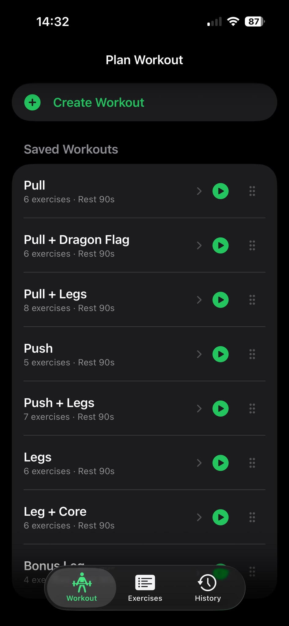 Only Workout plan list